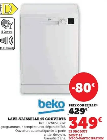 Hyper U BEKO Lave-vaisselle 15 couverts Offres et Promotions