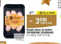 Cora PATRIMOINE GOURMAND Boudin blanc de Rethel 350 g Offres et Promotions