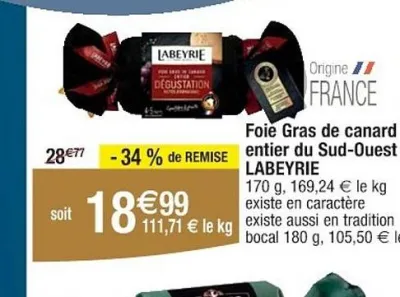 Cora LABEYRIE Foie Gras de canard entier du Sud Ouest 170 g Offres et Promotions