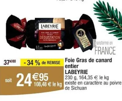 Cora LABEYRIE foie Gras de canard entier 230 g Offres et Promotions