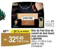 Cora LABEYRIE Bloc de Foie Gras de canard du Sud Ouest avec morceaux 440 g Offres et Promotions