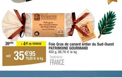 Cora PATRIMOINE GOURMAND Foie Gras de canard entier du Sud-Ouest 450 g Offres et Promotions