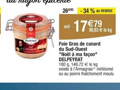 Cora DELPEYRAT Foie Gras de canard du Sud-Ouest Noël à ma façon 180 g Offres et Promotions