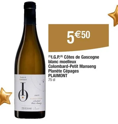 Cora PLAIMONT I.G.P Cotes de Gascogne blanc moelleux Colombard-Petit Manseng Planète Cépages Offres et Promotions