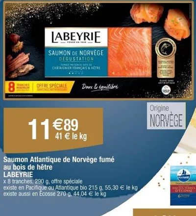 Cora LABEYRIE Saumon Atlantique de Norvège fumé au bois de hêtre 290 g Offres et Promotions