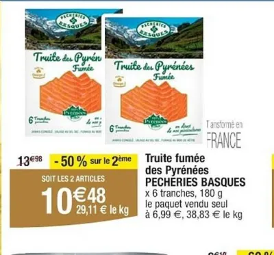 Cora PECHERIES BASQUES Truite fumée des Pyrénées 180 g Offres et Promotions