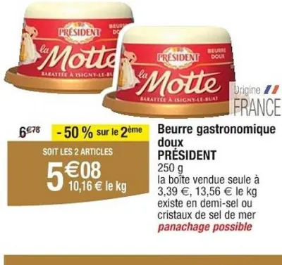 Cora PRÉSIDENT Beurre gastronomique doux 250 g Offres et Promotions