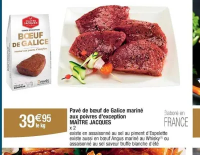 Cora MAÎTRE JACQUES Pavé de bœuf de Galice mariné aux poivres d'exception 1 kg Offres et Promotions