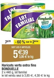 Cora BONDUELLE Haricots verts extra fins 2 x 440 g Offres et Promotions