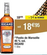 Cora RICARD Pastis de Marseille 45% vol. 1 litre Offres et Promotions