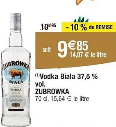 Cora ZUBROWKA Vodka Biala 37,5 % vol. 70 cl Offres et Promotions