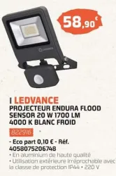 Eureka ma maison PROJECTEUR ENDURA FLOOD SENSOR 20 W 1700 LM 4000 K BLANC FROID Offres et Promotions