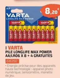 Eureka ma maison PILE LONGLIFE MAX POWER AA/LR06 X 8 + 4 GRATUITES Offres et Promotions