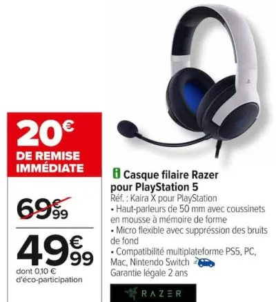 Carrefour Casque filaire Razer pour PlayStation 5 Offres et Promotions