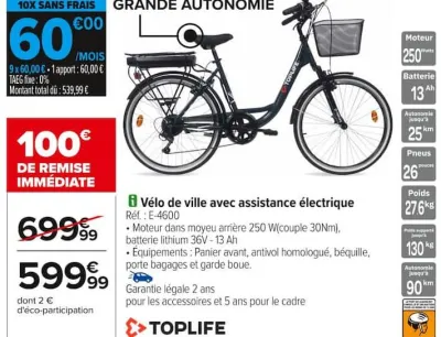 Carrefour Vélo de ville avec assistance électrique Offres et Promotions