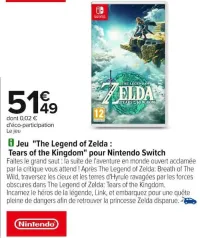 Carrefour Jeu  "The Legend of Zelda : Tears of the Kingdom" pour Nintendo Switch Offres et Promotions