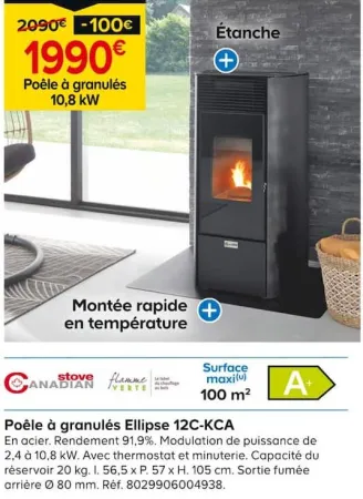 Castorama Poêle à granulés Ellipse 12C-KCA Offres et Promotions