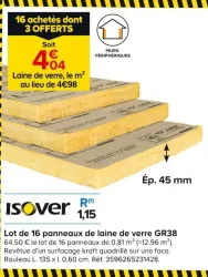 Castorama Lot de 16 panneaux de laine de verre GR38 Offres et Promotions