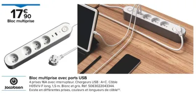 Castorama Bloc multiprise avec ports USB Offres et Promotions