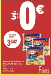 Casino Supermarchés Emmental Râpé Fondant 28% M.G. Offres et Promotions