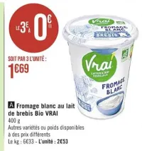 Casino Supermarchés Fromage blanc au lait de brebis Bio Offres et Promotions