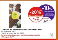 Monoprix Tablette de chocolat au lait Offres et Promotions