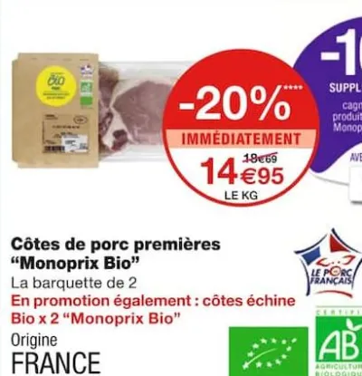 Monoprix Côtes de porc premières Offres et Promotions