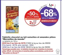 Monoprix Tablette chocolat au lait noisettes et amandes pilées Offres et Promotions