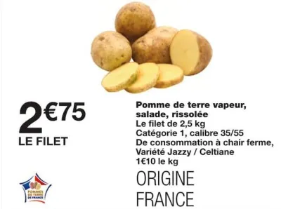 Monoprix Pomme de terre vapeur, salade, rissolée Offres et Promotions