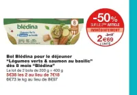 Monoprix Bol Blédina pour le déjeuner “Légumes verts & saumon au basilic” dès 8 mois Offres et Promotions