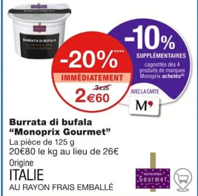 Monoprix Burrata di bufala Offres et Promotions