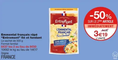 Monoprix Emmental français râpé fin et fondant Offres et Promotions