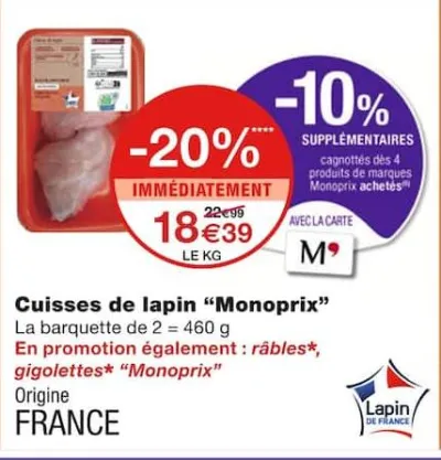 Monoprix Cuisses de lapin Offres et Promotions