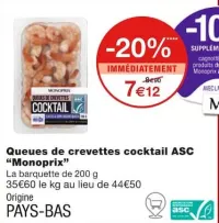 Monoprix Queues de crevettes cocktail ASC Offres et Promotions