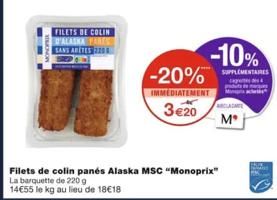 Monoprix Filets de colin panés Alaska MSC Offres et Promotions