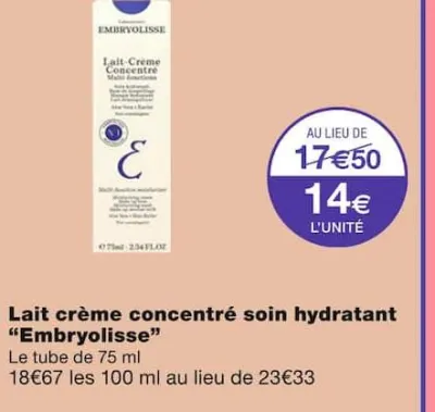 Monoprix Lait crème concentré soin hydratant Offres et Promotions