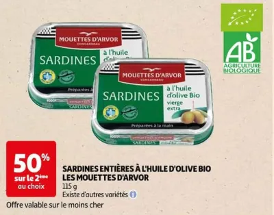 Auchan Hypermarché Sardines Entières À L'huile D'olive Bio Les Mouettes D'arvor Offres et Promotions