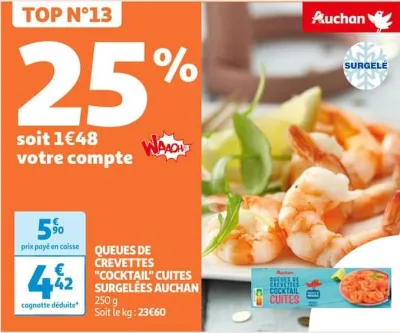 Auchan Hypermarché Queues De Crevettes "Cocktail" Cuites Surgelées Auchan Offres et Promotions