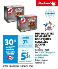 Auchan Hypermarché Mini Boulettes De Viande De Boeuf Cuites Surgelées Auchan Offres et Promotions