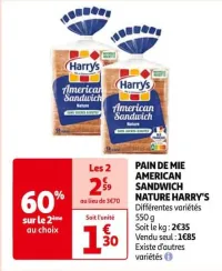 Auchan Hypermarché Pain De Mie American Sandwich Nature Harry's Offres et Promotions