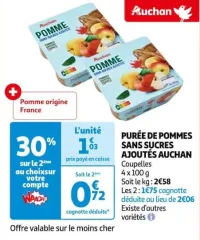 Auchan Hypermarché Purée De Pommes Sans Sucres Ajoutés Auchan Offres et Promotions