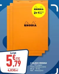 Bureau Vallée 3 BLOCS RHODIA Offres et Promotions