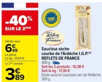 Carrefour Saucisse sèche courbe de l'Ardèche I.G.P. Offres et Promotions