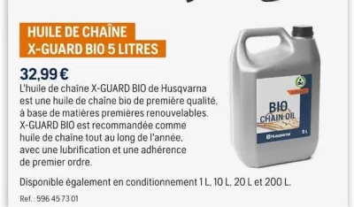 Husqvarna HUILE DE CHAÎNE X-GUARD BIO 5 LITRES Offres et Promotions