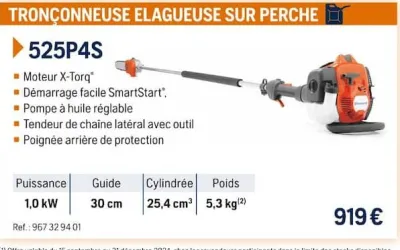 Husqvarna TRONÇONNEUSE ELAGUEUSE SUR PERCHE 525P4S Offres et Promotions