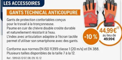 Husqvarna GANTS TECHNICAL ANTICOUPURE Offres et Promotions