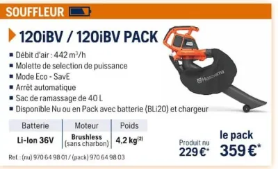 Husqvarna SOUFFLEUR 120iBV / 120iBV PACK Offres et Promotions