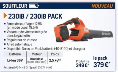 Husqvarna SOUFFLEUR 230iB / 230iB PACK Offres et Promotions