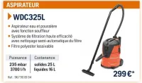 Husqvarna ASPIRATEUR WDC325L Offres et Promotions